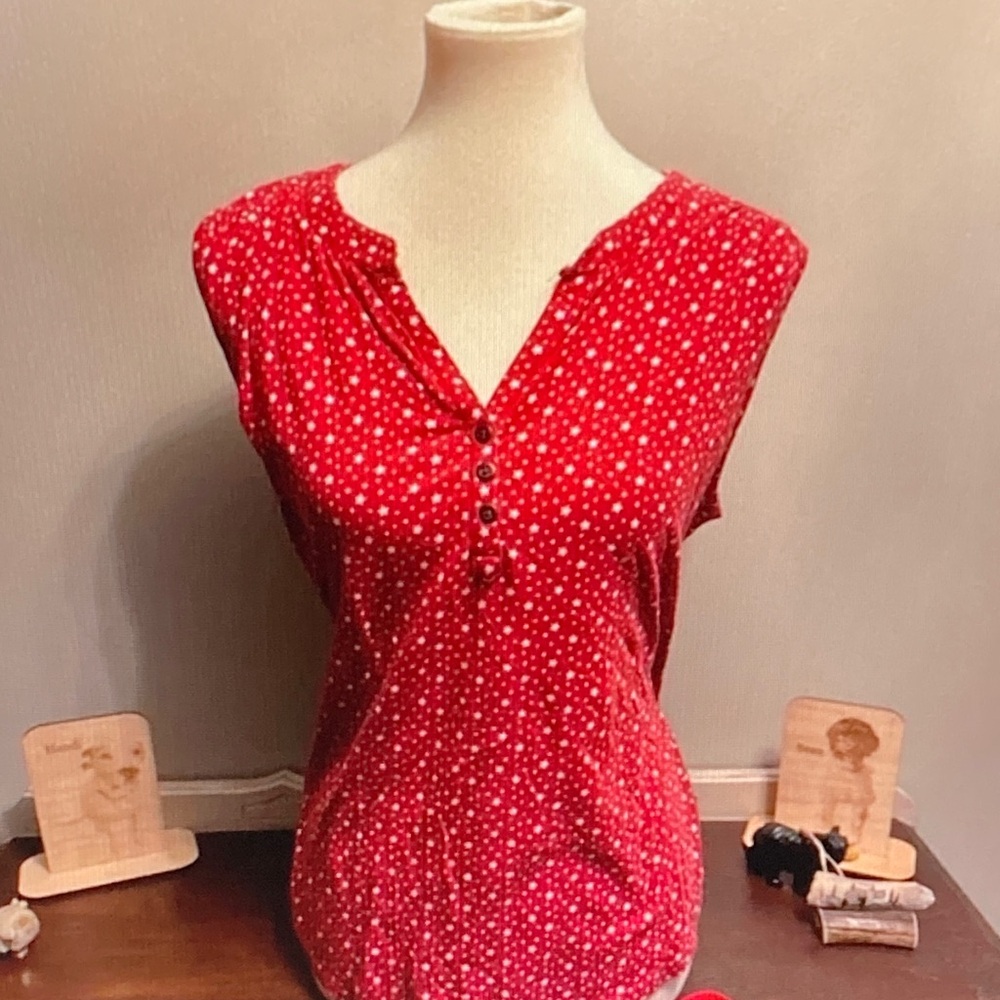 Sleeveless Red Polka Dot Henley Tank Top